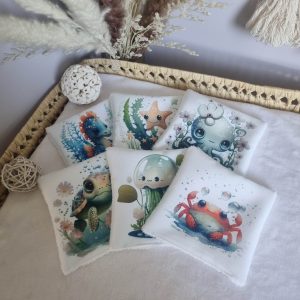Lot de 6 lingettes lavables "Animaux Marins"