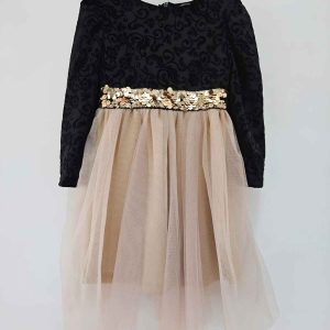 Robe de fête fille velours noir & tulle beige