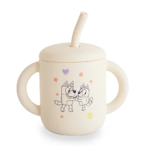 Verre d'apprentissage avec paille en silicone | Bluey x Mushie Ivoire